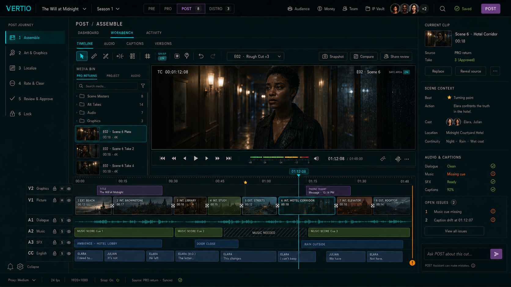 Vertio POST cinematic editing timeline